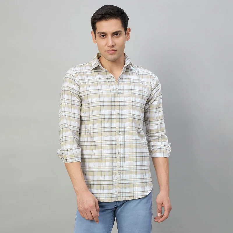 Duke Men Slim Fit Full Sleeve Oxford Cotton Shirt (SDO5CKDB) Beige / M / Checkered