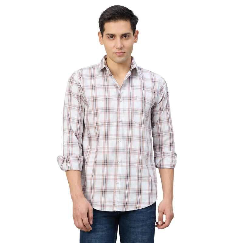 Duke Men Slim Fit Full Sleeve Oxford Cotton Shirt (SDO5CKDE) Peach / XL / Checkered