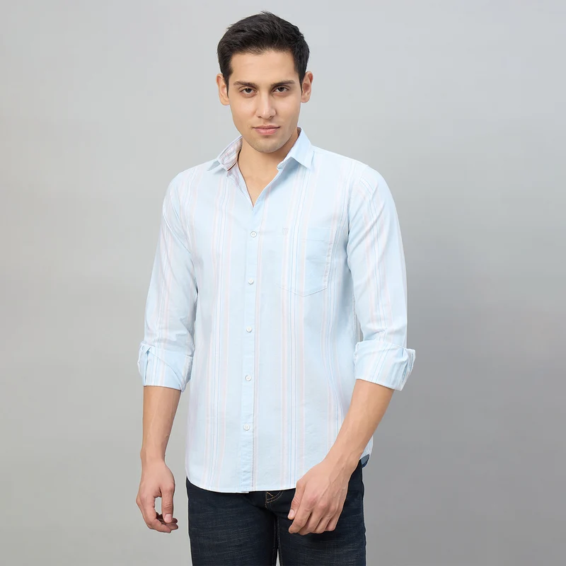 Duke Men Slim Fit Full Sleeve Oxford Cotton Shirt (SDO5STV) Sky / M / Striped