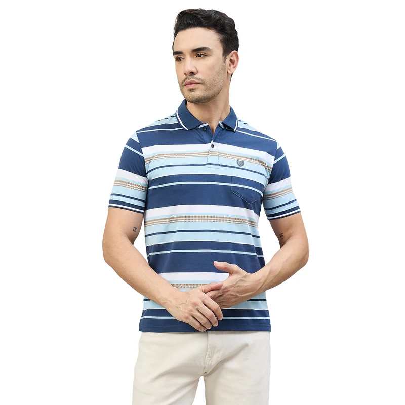 Duke Urban Men Half Sleeve Cotton Smart Fit Casual T-shirt (LF7968) Mid- Night / XXL / Striped