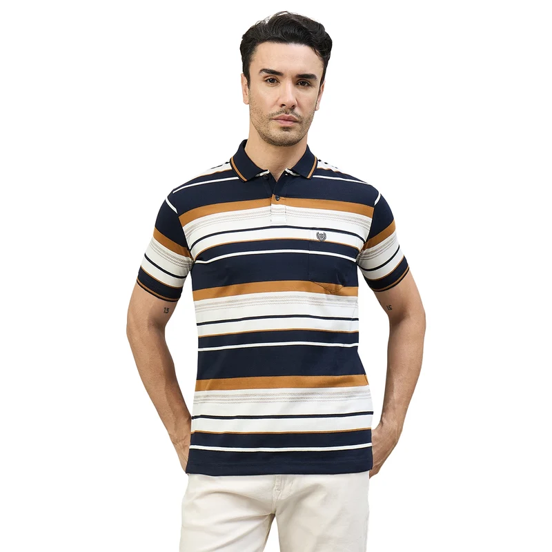Duke Urban Men Half Sleeve Cotton Smart Fit Casual T-shirt (LF7968) Navy / S / Striped