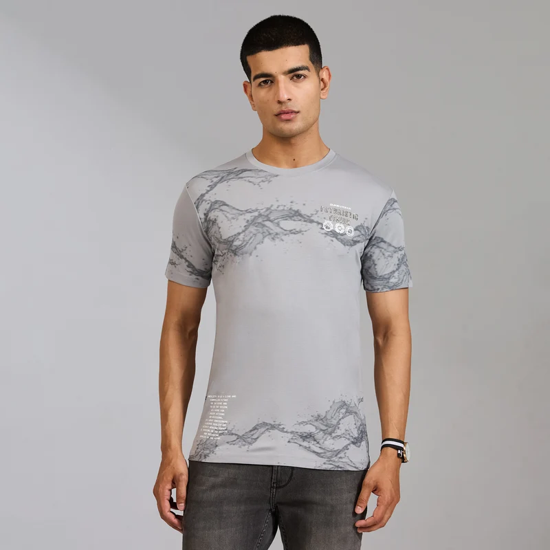 Duke Men Half Sleeve Cotton Smart Fit Casual T-shirt (LF7802) L.Grey / XL / Printed