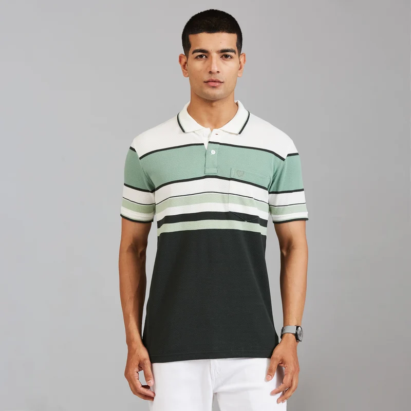 Duke Men Half Sleeve Cotton Regular Casual T-shirt (LF7998) Forest Green / XL / Striped