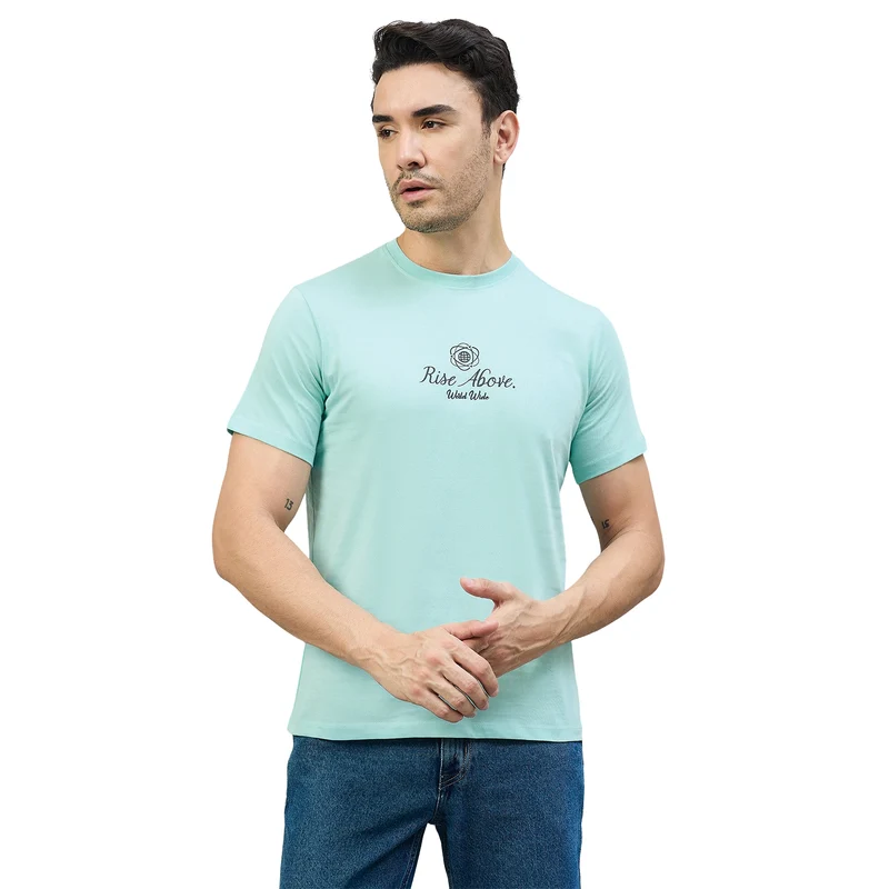 Duke Urban Men Half Sleeve Cotton Smart Fit Casual T-shirt (LF7861) Lake Blue / XXL / Printed