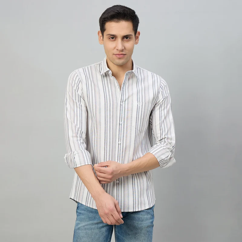 Duke Men Slim Fit Full Sleeve Oxford Cotton Shirt (SDO6STC) White / XL / Striped