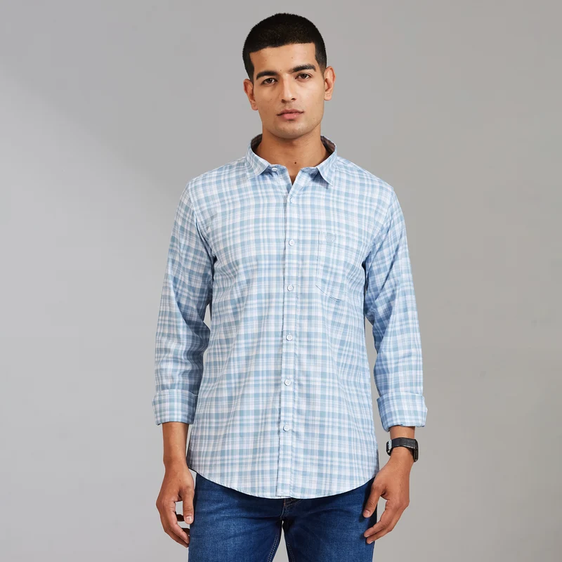 Duke Men Regular Full Sleeve Cotton Shirt (SDO7CKCR) Sky / XL / Checkered