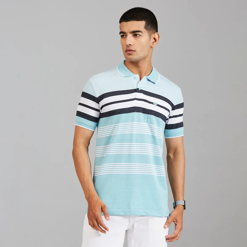 Duke Men Half Sleeve Cotton Regular Casual T-shirt (LF7843) Turquoise Grindal / XXL / Striped