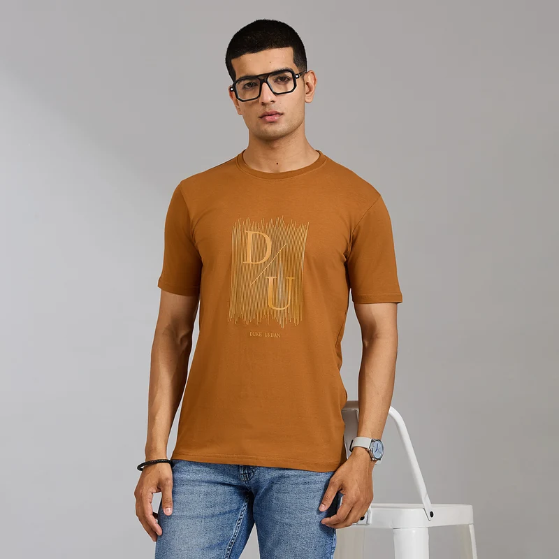 Duke Urban Men Half Sleeve Cotton Smart Fit Casual T-shirt (LF7803) Bronze / S / Printed