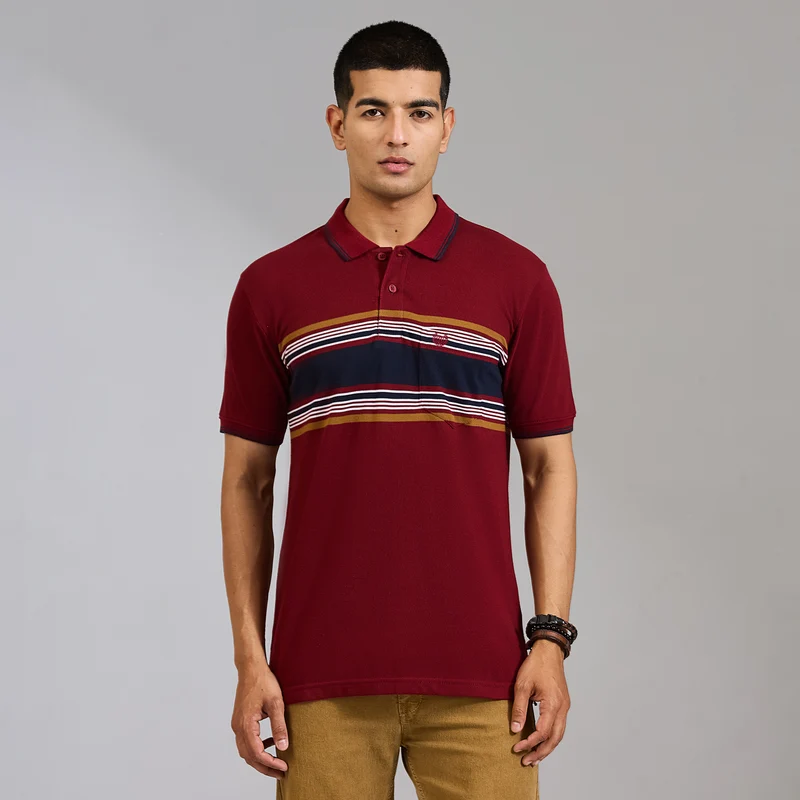 Duke Men Half Sleeve Cotton Regular Casual T-shirt (LF7988) Wine / XXL / Striped