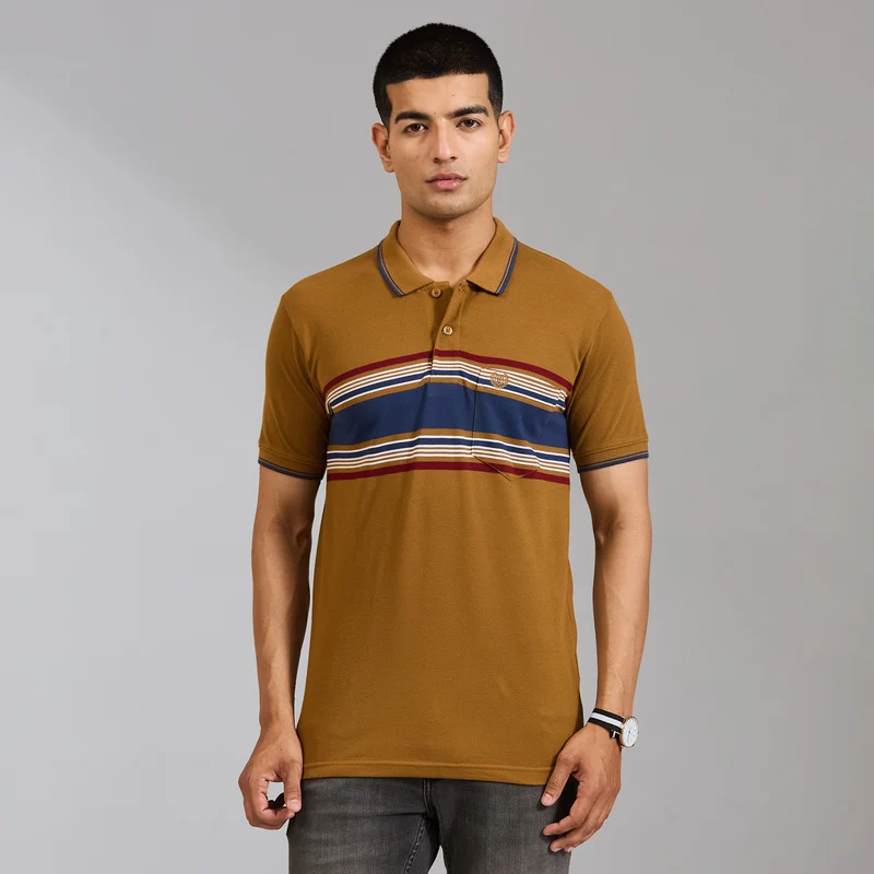 Duke Men Half Sleeve Cotton Regular Casual T-shirt (LF7988) Wood / L / Striped