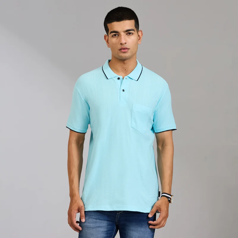 Duke Men Half Sleeve Cotton Regular Casual T-shirt (LF7963) Lake Blue / XXL / Solid