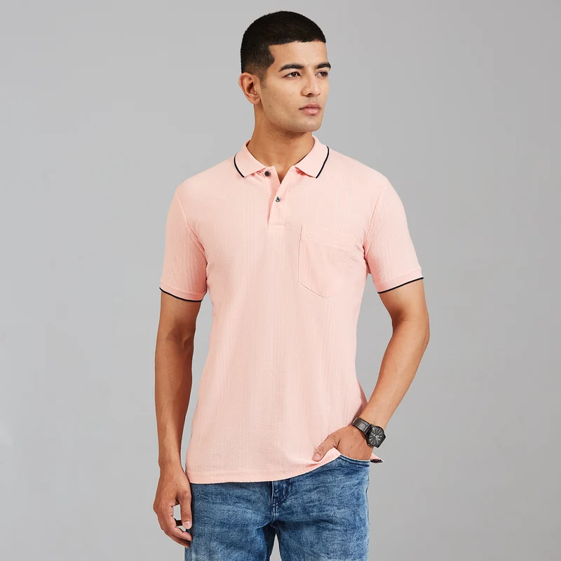 Duke Men Half Sleeve Cotton Regular Casual T-shirt (LF7963) Powder Pink / L / Solid