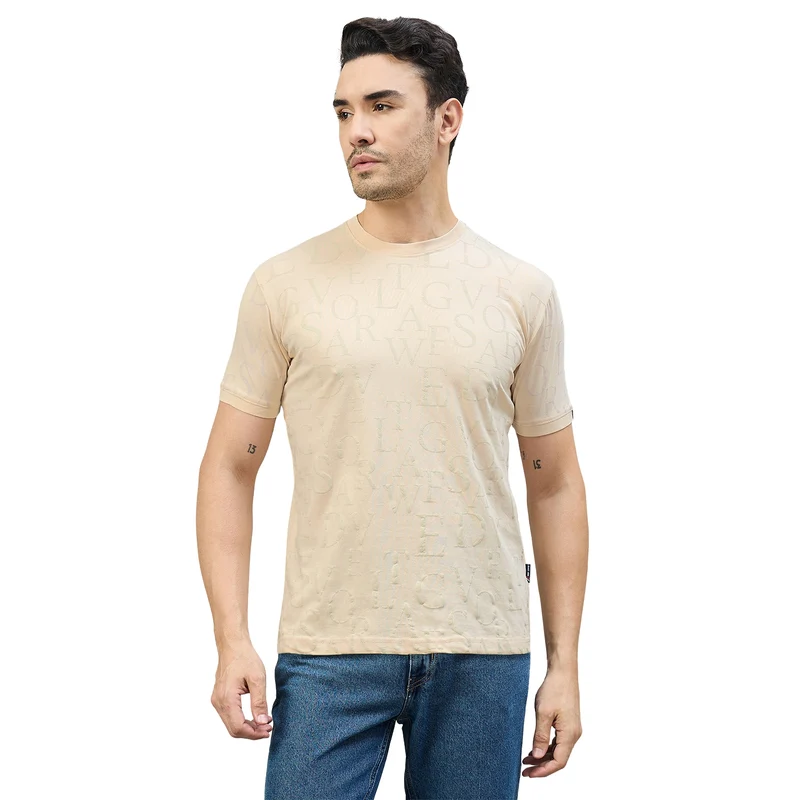 Duke Urban Men Half Sleeve Cotton Smart Fit Casual T-shirt (LF6089A) Vanilla / XXL / Solid
