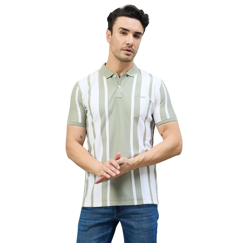 Duke Urban Men Half Sleeve Cotton Regular Fit Casual T-shirt (LF7869) Pista / XXL / Striped