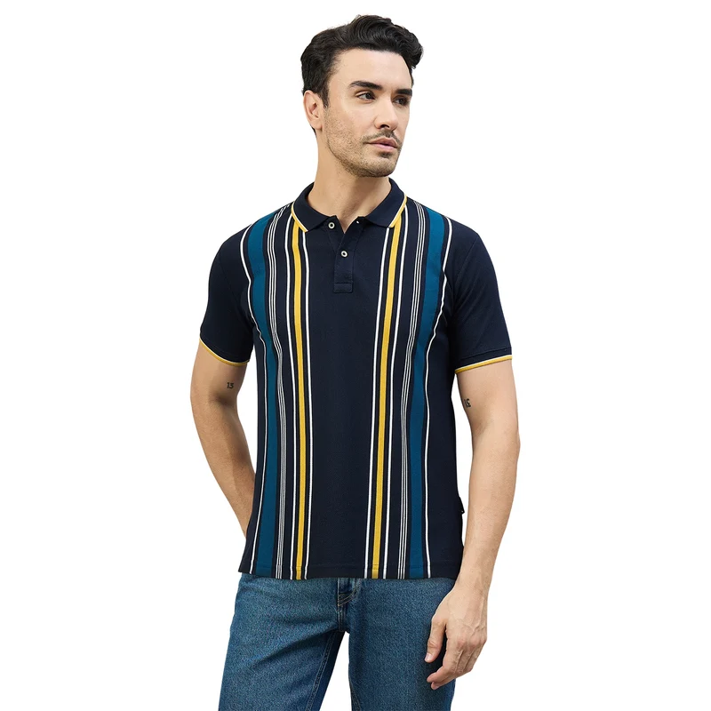 Duke Urban Men Half Sleeve Cotton Smart Fit Casual T-shirt (LF7966) Navy / XL / Striped