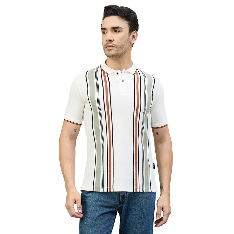 Duke Urban Men Half Sleeve Cotton Smart Fit Casual T-shirt (LF7966) Off White / M / Striped