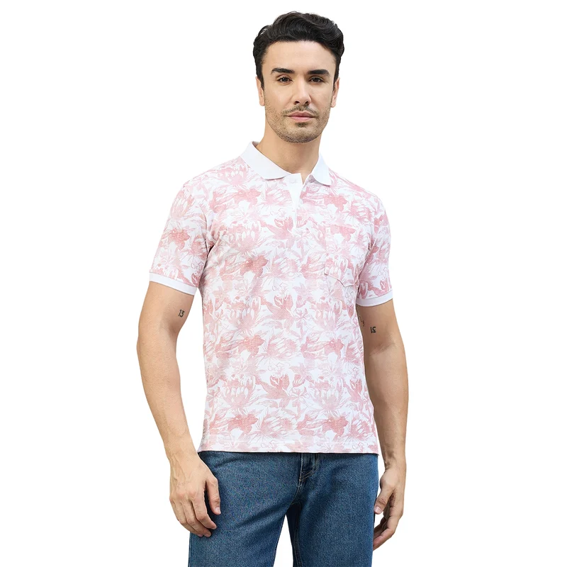 Duke Urban Men Half Sleeve Cotton Smart Fit Casual T-shirt (LF7980) Dusty Pink / L / Printed