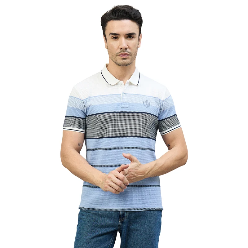 Duke Urban Men Half Sleeve Cotton Smart Fit Casual T-shirt (LF7974) Sky Mix / XL / Striped
