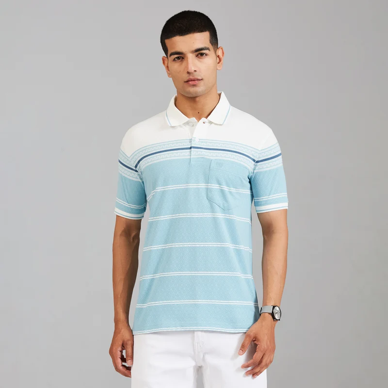 Duke Urban Men Half Sleeve Cotton Smart Fit Casual T-shirt (LF7915) Glacier Blue / XL / Striped