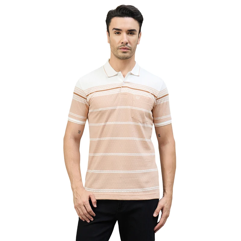 Duke Urban Men Half Sleeve Cotton Smart Fit Casual T-shirt (LF7915) Peach / XL / Striped