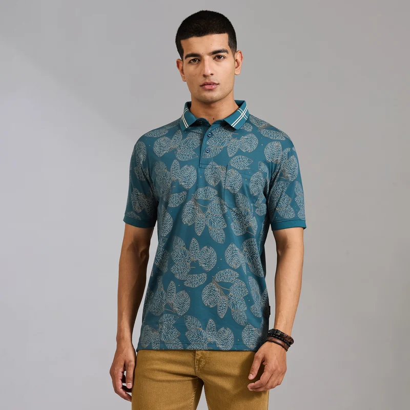 Duke Men Half Sleeve Cotton Regular Casual T-shirt (LF8115) Teal / M / Printed