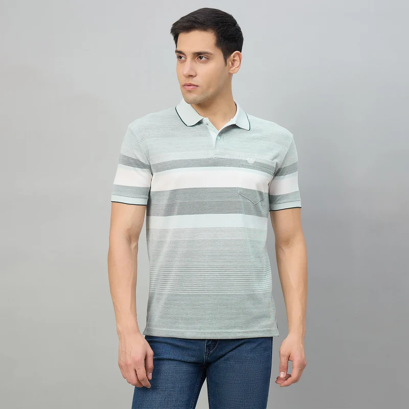 Duke Men Half Sleeve Cotton Regualr Fit Casual T-shirt (LF7899) Powder Blue / S / Striped
