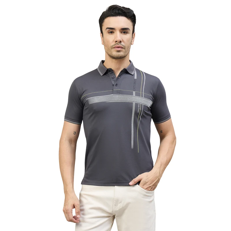 Duke Urban Men Half Sleeve Cotton Smart Fit Casual T-shirt (LF7932) Grey / L / Striped