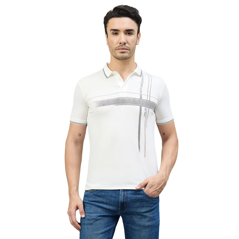 Duke Urban Men Half Sleeve Cotton Smart Fit Casual T-shirt (LF7932) Off White / XL / Striped