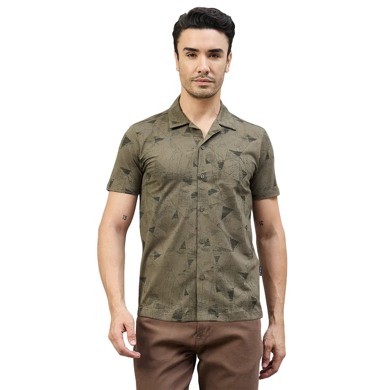 Duke Urban Men Regular Half Sleeve Cotton Shirt (LF6091A) Moss Grey / XXL / Printed