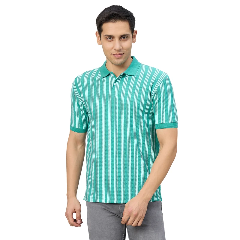 Duke Men Half Sleeve Cotton Regualr Fit Casual T-shirt (LF7918) Glacier Blue / L / Striped