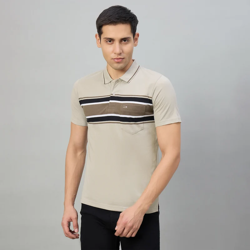 Duke Men Half Sleeve Cotton Regualr Fit Casual T-shirt (MLF1172) Fawn / M / Striped