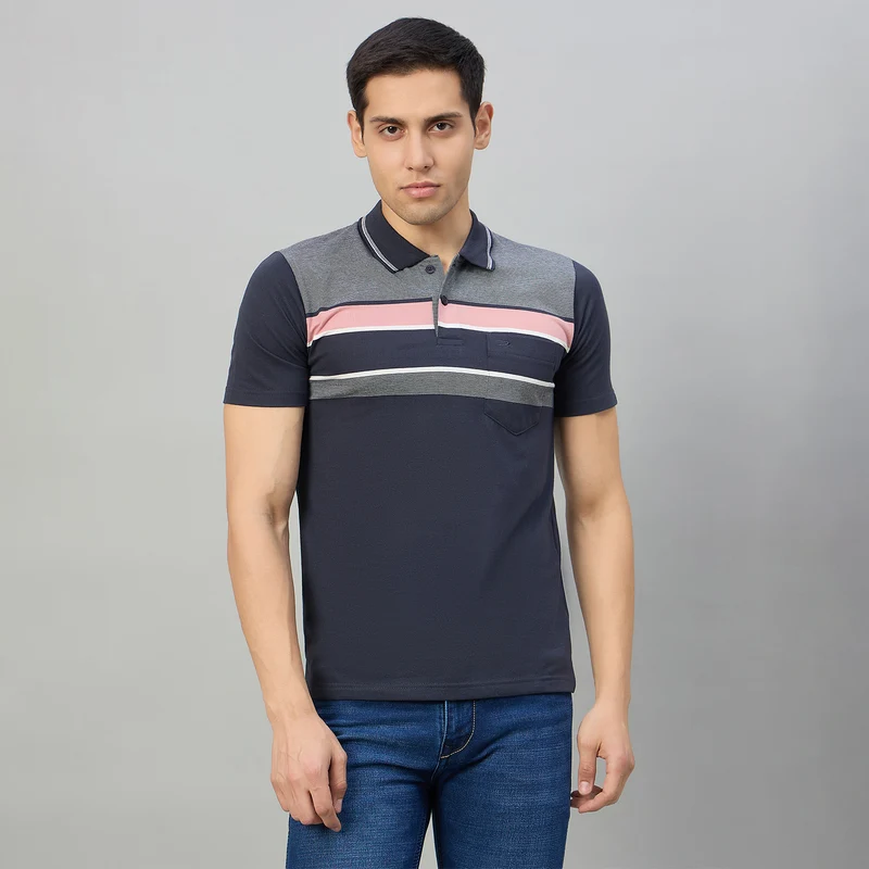 Duke Men Half Sleeve Cotton Regualr Fit Casual T-shirt (MLF1176) Charcoal / XL / Striped