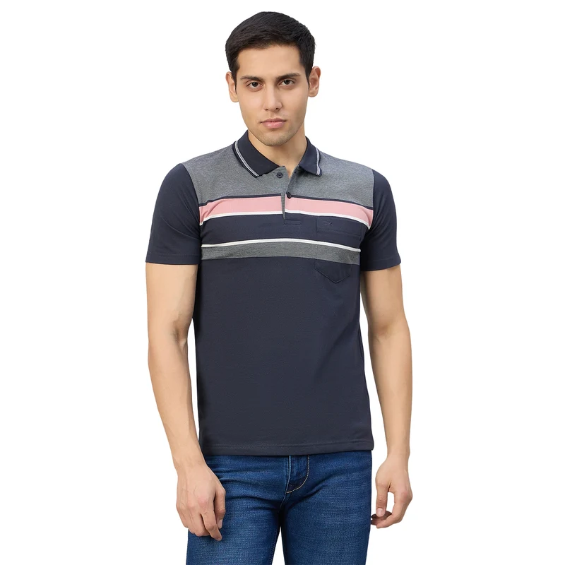 Duke Men Half Sleeve Cotton Regualr Fit Casual T-shirt (MLF1176) Navy / XXL / Striped