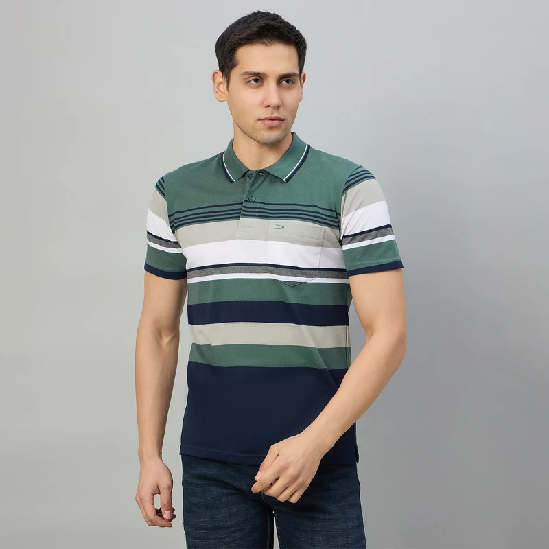 Duke Men Half Sleeve Cotton Regular Fit Casual T-shirt (MLF1177) Stone Green / M / Striped
