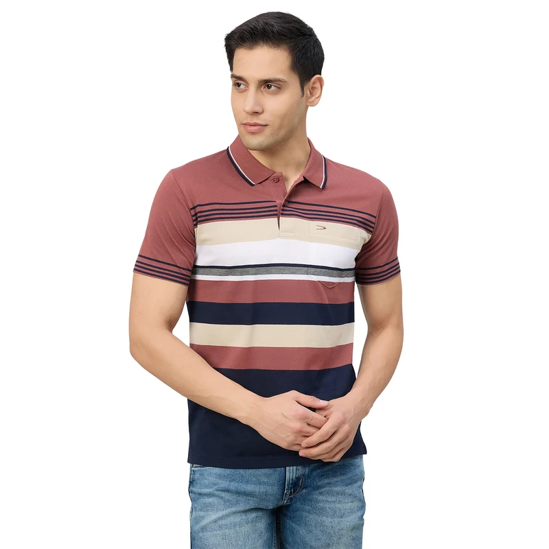 Duke Men Half Sleeve Cotton Regular Fit Casual T-shirt (MLF1177) Zing / M / Striped