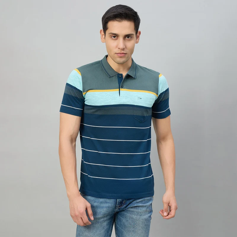 Duke Men Half Sleeve Cotton Regualr Fit Casual T-shirt (MLF1175) Stone Green / L / Striped
