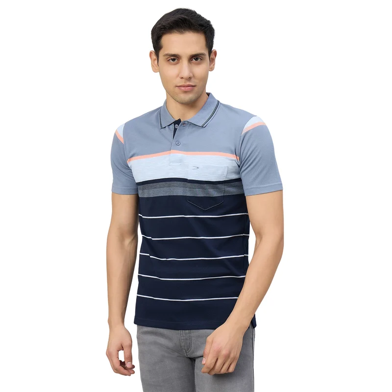 Duke Men Half Sleeve Cotton Regualr Fit Casual T-shirt (MLF1175) Stone Grey / L / Striped