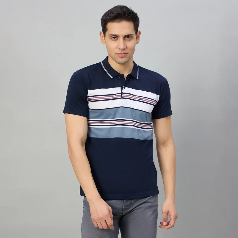 Duke Men Half Sleeve Cotton Regular Fit Casual T-shirt (MLF1183) Navy / M / Striped
