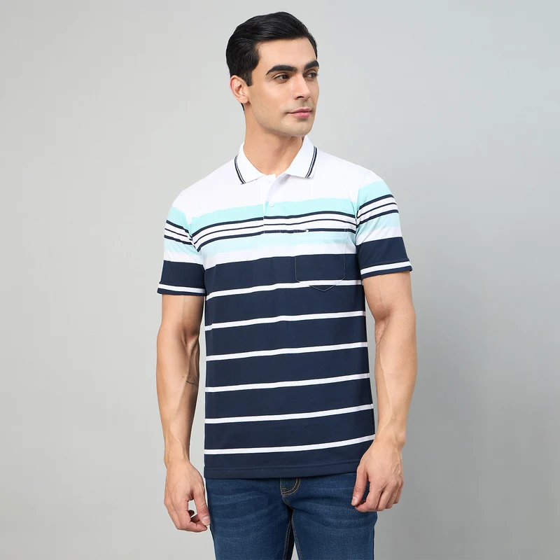 Duke Men Half Sleeve Cotton Regualr Fit Casual T-shirt (MLF1181) Navy / M / Striped