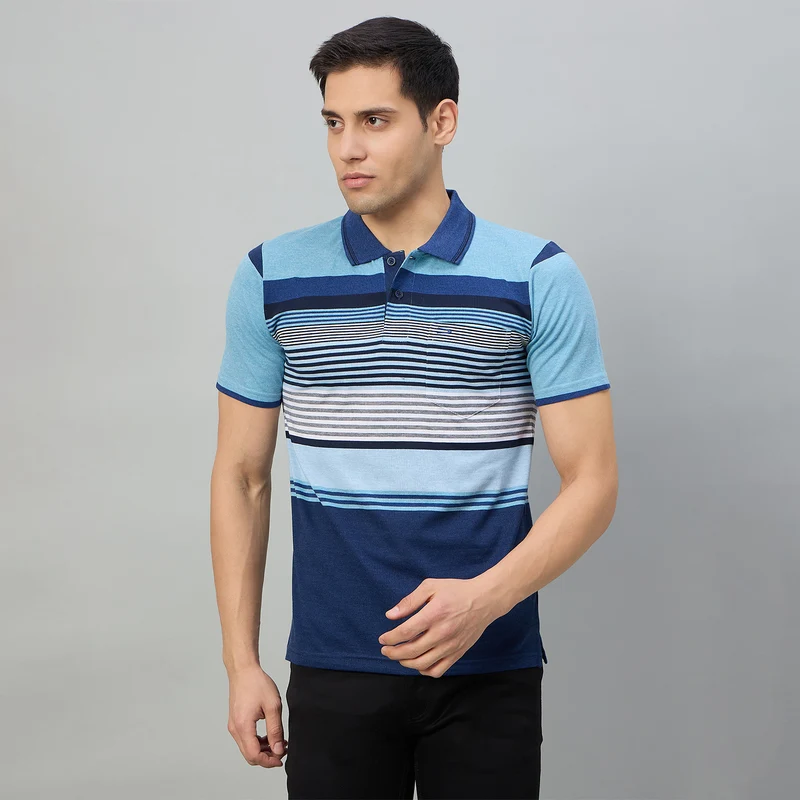 Duke Men Half Sleeve Cotton Regular Fit Casual T-shirt (MLF1180) Sky Mix / L / Striped
