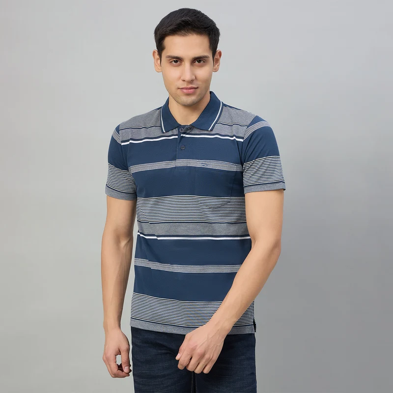 Duke Men Half Sleeve Cotton Regualr Fit Casual T-shirt (MLF1174) Mid-Night / M / Striped
