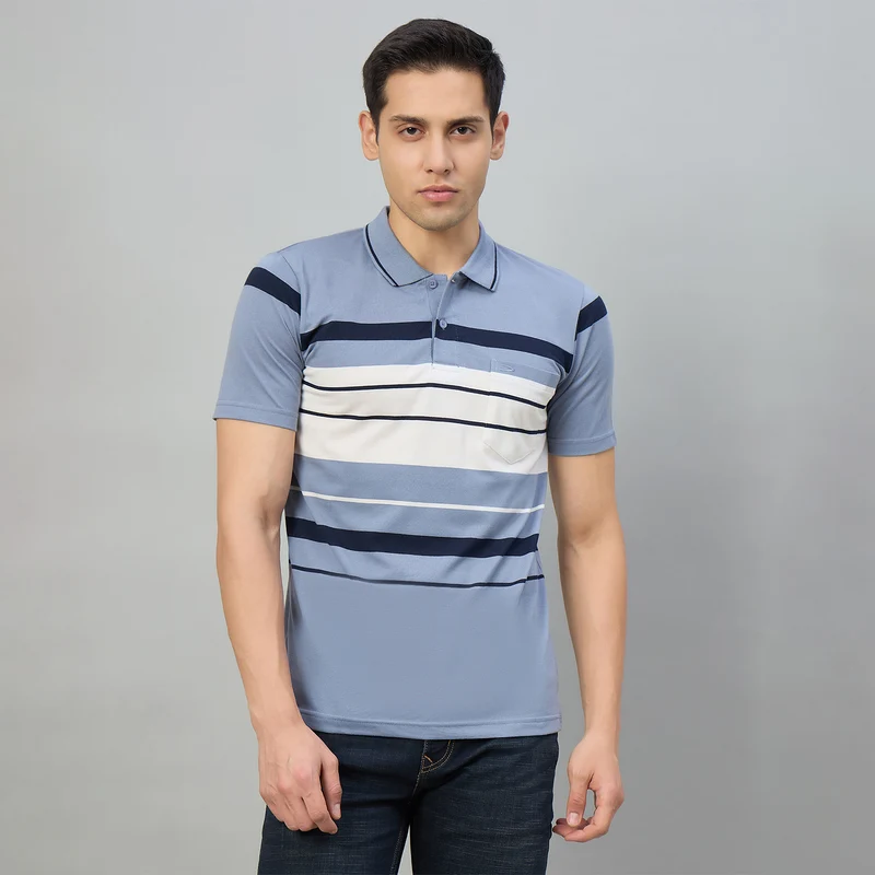 Duke Men Half Sleeve Cotton Regular Fit Casual T-shirt (MLF1182) Ash Grey / XXL / Striped