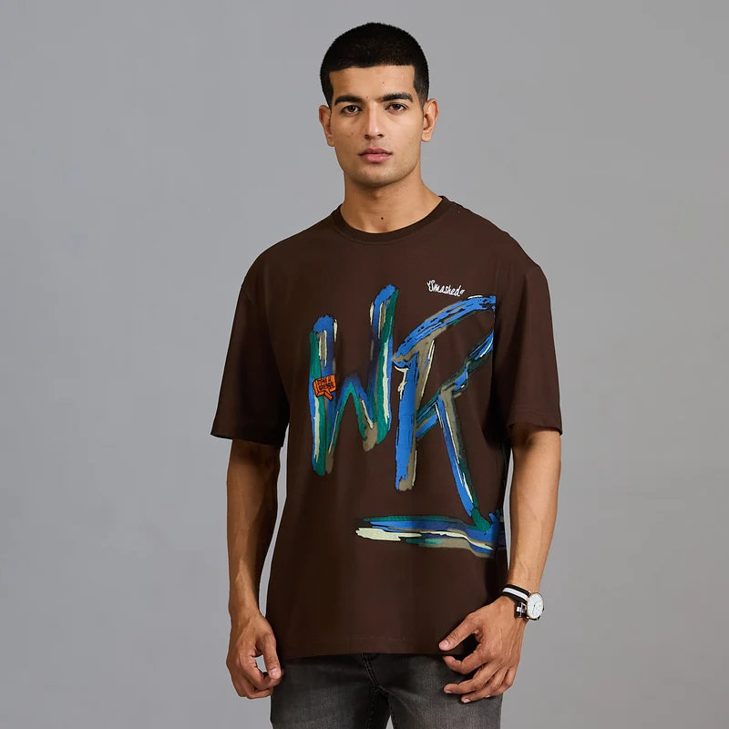 Duke Men Half Sleeve Cotton Oversize Casual T-shirt (LF7892) Coffee / M / Printed