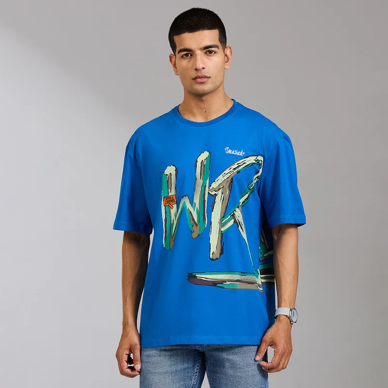 Duke Men Half Sleeve Cotton Oversize Casual T-shirt (LF7892) Electric Blue / S / Printed