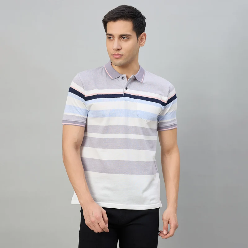 Duke Men Half Sleeve Cotton Regular Fit Casual T-shirt (LF7959) Navy / XL / Striped