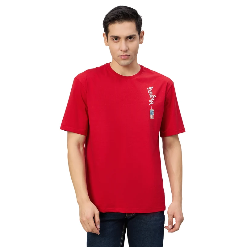 Duke Men Half Sleeve Cotton Oversize Casual T-shirt (LF7891) Red / XXL / Printed