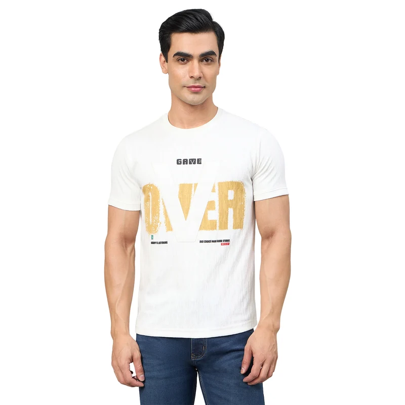 Duke Men Half Sleeve Cotton Smart Fit Casual T-shirt (LF7984) Off White / XXL / Printed