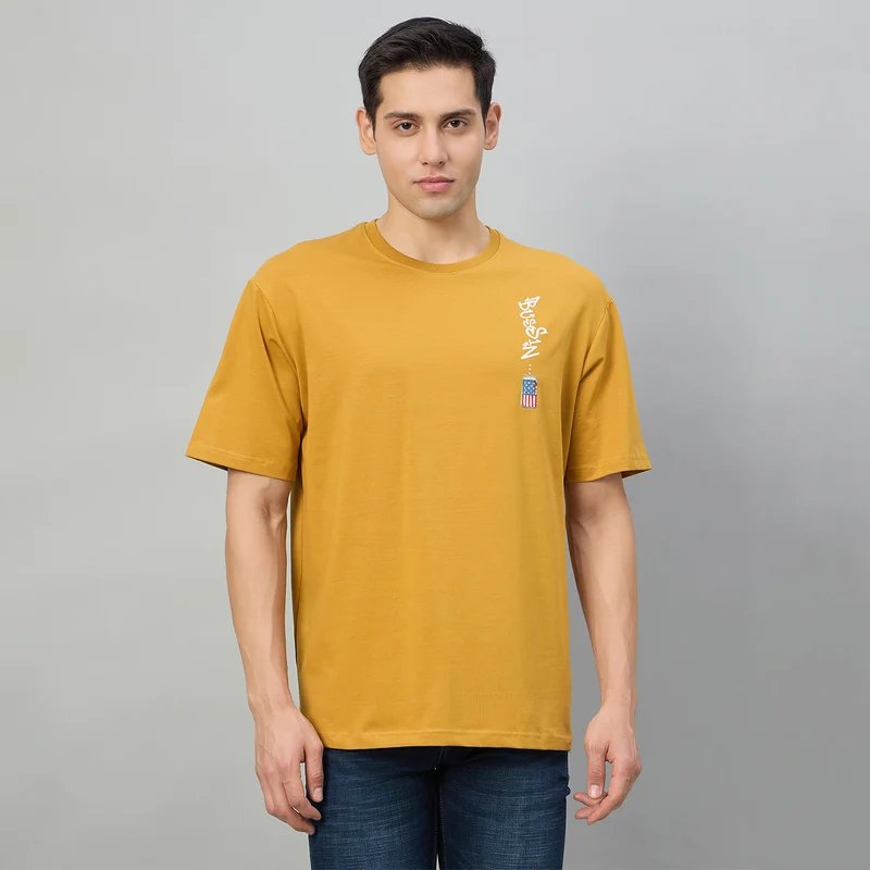 Duke Men Half Sleeve Cotton Oversize Casual T-shirt (LF7891) Mustard / XXL / Printed