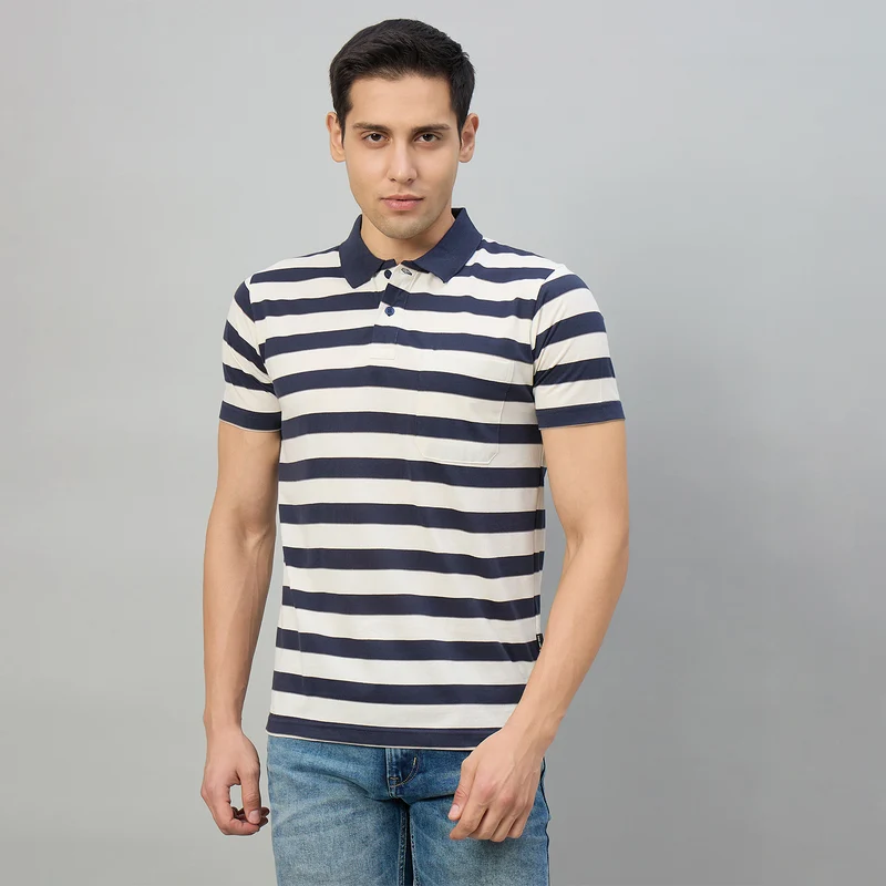 Duke Men Half Sleeve Cotton Regular Fit Casual T-shirt (MLF1184) Navy / XL / Striped