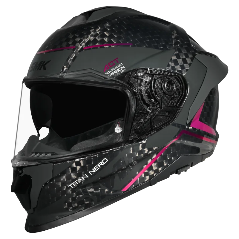 SMK TITAN CARBON CAPACETES DE MOTO GLOSS PRETO CINZA ROSA XS / GLOSS NEGRO GRIS ROSA